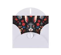 WZYWHJ Carte de vœux blanche de 15,2 x 10,2 cm avec enveloppe pour Noël, anniversaire, Saint-Valentin, fête, invitation à une fête Motif visage de lapin noir