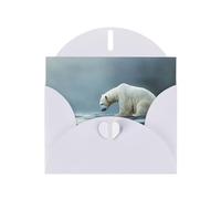 WZYWHJ Carte de vœux blanche de 15,2 x 10,2 cm avec enveloppe pour Noël, anniversaire, Saint-Valentin, fête, invitation, pauvre ours polaire regardant la glace