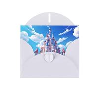 WZYWHJ Carte de vœux blanche de 15,2 x 10,2 cm avec enveloppe pour Noël, anniversaire, Saint-Valentin, fête d'invitation Motif château de dessin animé