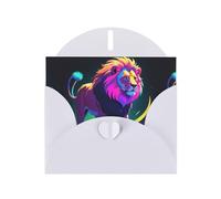 WZYWHJ Carte de vœux blanche de 15,2 x 10,2 cm avec enveloppe pour Noël, anniversaire, Saint-Valentin, fête, invitation à une fête, imprimé lion safari fluo