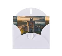 WZYWHJ Carte de vœux blanche de 15,2 x 10,2 cm avec enveloppe pour Noël, anniversaire, Saint-Valentin, fête, invitation à une fête, château médiéval