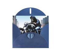 WZYWHJ Carte de vœux bleue de 15,2 x 10,2 cm avec enveloppe pour Noël, anniversaire, Saint-Valentin, fête, invitation à une fête Motif squelette de moto