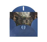 WZYWHJ Carte de vœux bleue de 15,2 x 10,2 cm avec enveloppe pour Noël, anniversaire, Saint-Valentin, fête d'invitation, une petite cour avec impression de thé