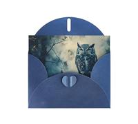 WZYWHJ Carte de vœux bleue de 15,2 x 10,2 cm avec enveloppe pour Noël, anniversaire, Saint-Valentin, fête d'invitation à une fête avec image de chouette silencieuse