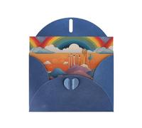 WZYWHJ Carte de vœux bleue de 15,2 x 10,2 cm avec enveloppe pour Noël, anniversaire, Saint-Valentin, invitation à une fête, image étrange arc-en-ciel