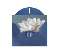 WZYWHJ Carte de vœux bleue pour Noël, anniversaire, anniversaire de mariage et autres photos de fleurs de lotus blanches en porcelaine