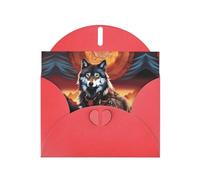 WZYWHJ Carte de vœux de Noël rouge 15,2 x 10,2 cm avec enveloppe pour Noël, anniversaire, Saint-Valentin, fête d'invitation Totem loup avec impression feu