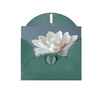 WZYWHJ Carte de vœux de Noël vert foncé pour Noël, anniversaire, anniversaire de mariage et autres photos de fleurs de lotus blanches en porcelaine