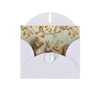 WZYWHJ Carte de vœux de vacances blanche 15,2 x 10,2 cm avec enveloppe pour Noël, anniversaire, Saint-Valentin, fête Invitation Trois petits écureuils cueillant des poires imprimées