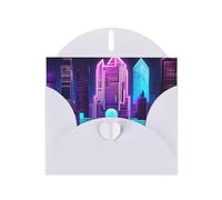 WZYWHJ Carte de vœux de vacances blanche 15,2 x 10,2 cm avec enveloppe pour Noël, anniversaire, Saint-Valentin, fête, invitation à une fête, impression de ville de science-fiction