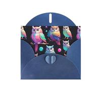 WZYWHJ Carte de vœux de vacances bleue 15,2 x 10,2 cm avec enveloppe pour Noël, anniversaire, Saint-Valentin, fête, invitation à une fête Motif chouette aurore