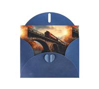 WZYWHJ Carte de vœux de vacances bleue 15,2 x 10,2 cm avec enveloppe pour Noël, anniversaire, Saint-Valentin, fête Invitation Trains sur le pont Imprimé