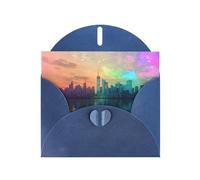 WZYWHJ Carte de vœux de vacances bleue 15,2 x 10,2 cm avec enveloppe pour Noël, anniversaire, Saint-Valentin, fête, invitation holographique néon ville