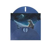 WZYWHJ Carte de vœux de vacances bleue 15,2 x 10,2 cm avec enveloppe pour Noël, anniversaire, Saint-Valentin, fête Invitation Ours polaire regardant les étoiles