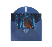 WZYWHJ Carte de vœux de vacances bleue 15,2 x 10,2 cm avec enveloppe pour Noël, anniversaire, Saint-Valentin, fête, invitation à une fête Motif chouette mystérieuse