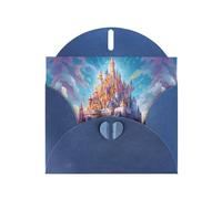 WZYWHJ Carte de vœux de vacances bleue 15,2 x 10,2 cm avec enveloppe pour Noël, anniversaire, Saint-Valentin, fête, invitation de luxe avec château de cristal imprimé