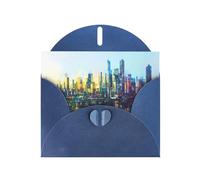 WZYWHJ Carte de vœux de vacances bleue 15,2 x 10,2 cm avec enveloppe pour Noël, anniversaire, Saint-Valentin, fête, invitation à une fête, réflexion holographique, photo de la ville