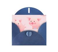 WZYWHJ Carte de vœux de vacances bleue 15,2 x 10,2 cm avec enveloppe pour Noël, anniversaire, Saint-Valentin, fête, invitation à une fête, jolis imprimés de cochon rose