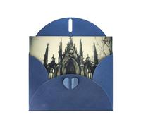 WZYWHJ Carte de vœux de vacances bleue 15,2 x 10,2 cm avec enveloppe pour Noël, anniversaire, Saint-Valentin, fête, invitation à une fête, motif château squelette antique