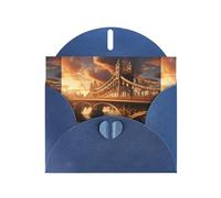 WZYWHJ Carte de vœux de vacances bleue 15,2 x 10,2 cm avec enveloppe pour Noël, anniversaire, Saint-Valentin, fête Invitation imprimée Le pont imposant