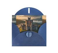 WZYWHJ Carte de vœux de vacances bleue 15,2 x 10,2 cm avec enveloppe pour Noël, anniversaire, Saint-Valentin, fête, invitation à une fête, image du château médiéval