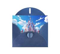WZYWHJ Carte de vœux de vacances bleue de 15,2 x 10,2 cm avec enveloppe pour Noël, anniversaire, Saint-Valentin, fête, invitation à une fête, motif château de dessin animé