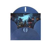 WZYWHJ Carte de vœux de vacances bleue de 15,2 x 10,2 cm avec enveloppe pour Noël, anniversaire, Saint-Valentin, fête d'invitation Motif ville effrayante