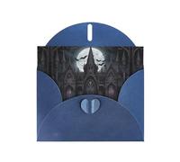 WZYWHJ Carte de vœux de vacances bleue de 15,2 x 10,2 cm avec enveloppe pour Noël, anniversaire, Saint-Valentin, fête, invitation, château chauve-souris