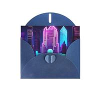 WZYWHJ Carte de vœux de vacances bleue de 15,2 x 10,2 cm avec enveloppe pour Noël, anniversaire, Saint-Valentin, fête, invitation à une fête, impression de ville de science-fiction