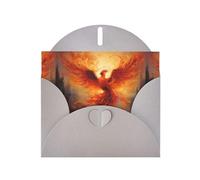 WZYWHJ Carte de vœux de vacances grise 15,2 x 10,2 cm avec enveloppe pour Noël, anniversaire, Saint-Valentin, fête Invitation The Phoenix Reborn in Fire imprimée