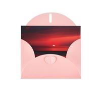 WZYWHJ Carte de vœux de vacances rose 15,2 x 10,2 cm avec enveloppe pour Noël, anniversaire, Saint-Valentin, fête, invitation à une fête, coucher de soleil rouge au crépuscule