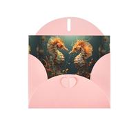 WZYWHJ Carte de vœux de vacances rose 15,2 x 10,2 cm avec enveloppe pour Noël, anniversaire, Saint-Valentin, fête d'invitation, belle impression hippocampe sous l'eau