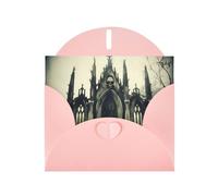 WZYWHJ Carte de vœux de vacances rose 15,2 x 10,2 cm avec enveloppe pour Noël, anniversaire, Saint-Valentin, fête, invitation à une fête, motif château squelette antique