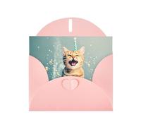 WZYWHJ Carte de vœux de vacances rose 15,2 x 10,2 cm avec enveloppe pour Noël, anniversaire, Saint-Valentin, fête, invitation, gâteau, bataille, chat imprimé