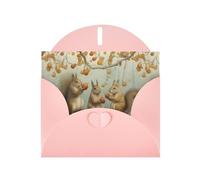 WZYWHJ Carte de vœux de vacances rose 15,2 x 10,2 cm avec enveloppe pour Noël, anniversaire, Saint-Valentin, fête Invitation Trois petits écureuils cueillant des poires imprimées