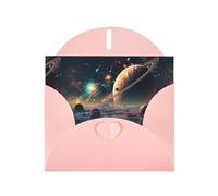 WZYWHJ Carte de vœux de vacances rose 15,2 x 10,2 cm avec enveloppe pour Noël, anniversaire, Saint-Valentin, fête, invitation imprimée étoiles et planètes
