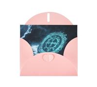 WZYWHJ Carte de vœux de vacances rose 15,2 x 10,2 cm avec enveloppe pour Noël, anniversaire, Saint-Valentin, fête, invitation à une fête, impression de symboles mystérieux bleus