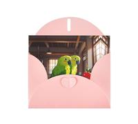 WZYWHJ Carte de vœux de vacances rose 15,2 x 10,2 cm avec enveloppe pour Noël, anniversaire, Saint-Valentin, fête d'invitation, belle impression perroquet