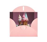 WZYWHJ Carte de vœux de vacances rose 15,2 x 10,2 cm avec enveloppe pour Noël, anniversaire, Saint-Valentin, fête, invitation à une fête, mini crème glacée imprimée