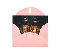 WZYWHJ Carte de vœux de vacances rose 15,2 x 10,2 cm avec enveloppe pour Noël, anniversaire, Saint-Valentin, fête, invitation à une fête, belle impression de lanternes