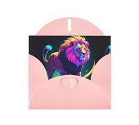 WZYWHJ Carte de vœux de vacances rose 15,2 x 10,2 cm avec enveloppe pour Noël, anniversaire, Saint-Valentin, fête, invitation à une fête, imprimé lion safari fluo