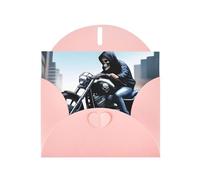 WZYWHJ Carte de vœux de vacances rose 15,2 x 10,2 cm avec enveloppe pour Noël, anniversaire, Saint-Valentin, fête, invitation à une fête Motif squelette de moto