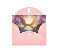WZYWHJ Carte de vœux de vacances rose 15,2 x 10,2 cm avec enveloppe pour Noël, anniversaire, Saint-Valentin, fête d'invitation avec ailes sur le pont arc-en-ciel imprimé