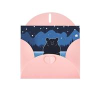 WZYWHJ Carte de vœux de vacances rose 15,2 x 10,2 cm avec enveloppe pour Noël, anniversaire, Saint-Valentin, fête d'invitation Motif ours se baignant sous les étoiles