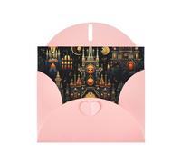 WZYWHJ Carte de vœux de vacances rose 15,2 x 10,2 cm avec enveloppe pour Noël, anniversaire, Saint-Valentin, fête, invitation château la nuit