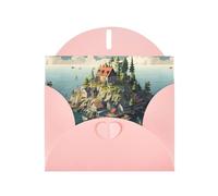 WZYWHJ Carte de vœux de vacances rose 15,2 x 10,2 cm avec enveloppe pour Noël, anniversaire, Saint-Valentin, fête, invitation imprimée petite ville sur l'île