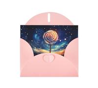 WZYWHJ Carte de vœux de vacances rose de 15,2 x 10,2 cm avec enveloppe pour Noël, anniversaire, Saint-Valentin, fête, invitation sucette dans le ciel étoilé imprimée