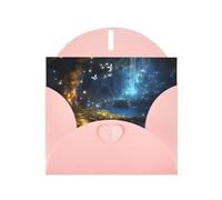 WZYWHJ Carte de vœux de vacances rose de 15,2 x 10,2 cm avec enveloppe pour Noël, anniversaire, Saint-Valentin, fête d'invitation Motif papillons dans les contes de fées