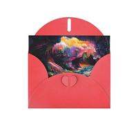 WZYWHJ Carte de vœux de vacances rouge 15,2 x 10,2 cm avec enveloppe pour Noël, anniversaire, Saint-Valentin, fête, invitation à une fête avec impression de grotte colorée