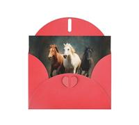WZYWHJ Carte de vœux de vacances rouge 15,2 x 10,2 cm avec enveloppe pour Noël, anniversaire, Saint-Valentin, fête, invitation à une fête, trois chevaux au galop imprimés